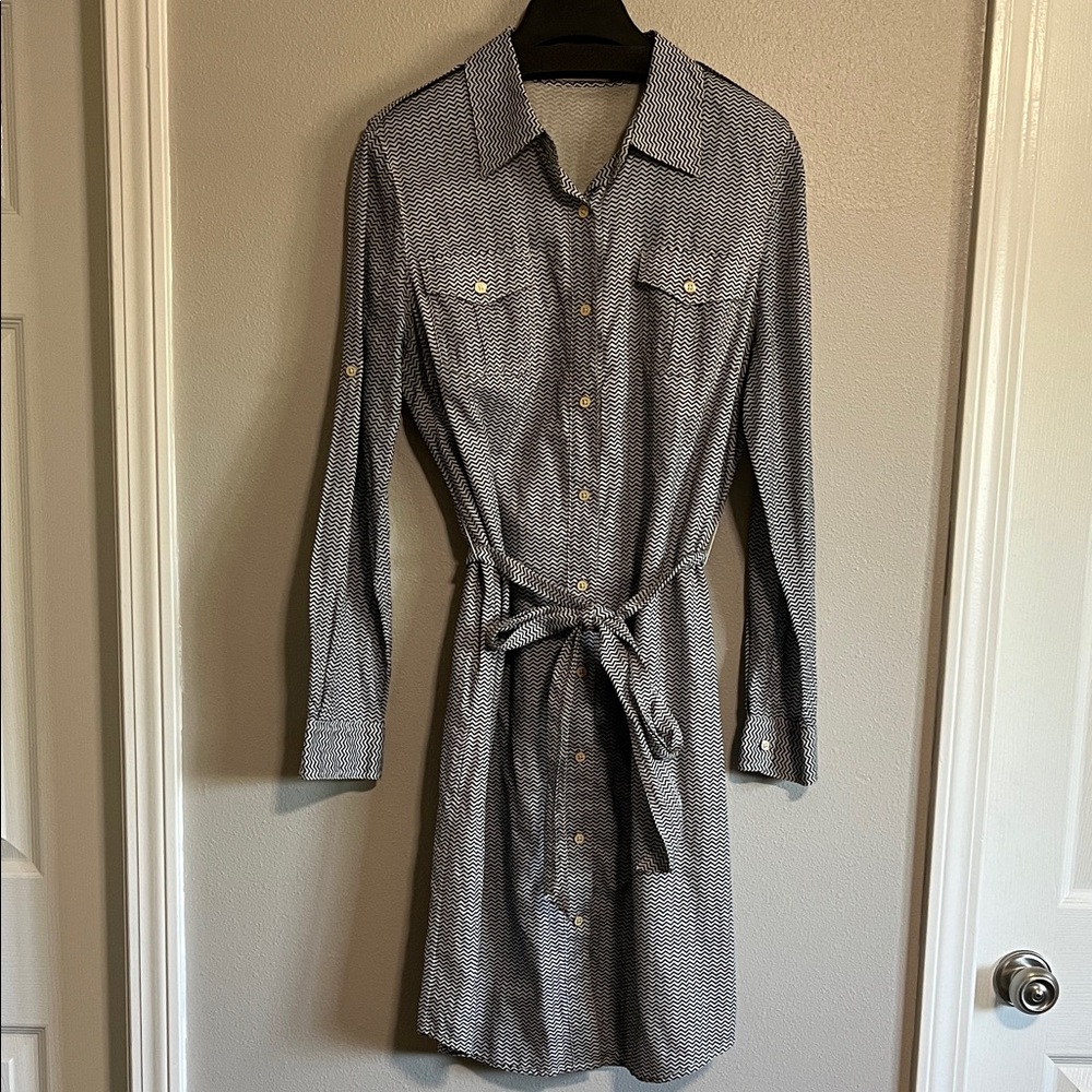 Tory Burch Black and Cream Long Sleeve, Midi Dress